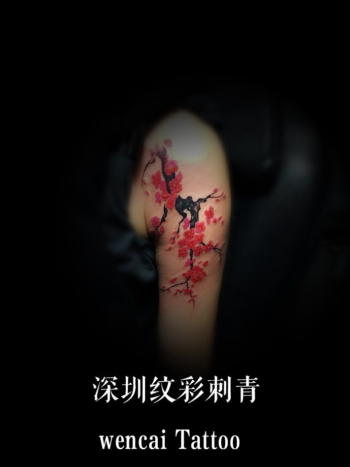 深圳纹彩刺青彩色梅花纹身图案